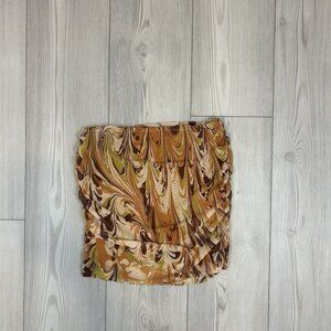 Urban Outfitters Womens Medium Orange Ruched Mini Skirt Mesh Stretch Florarl